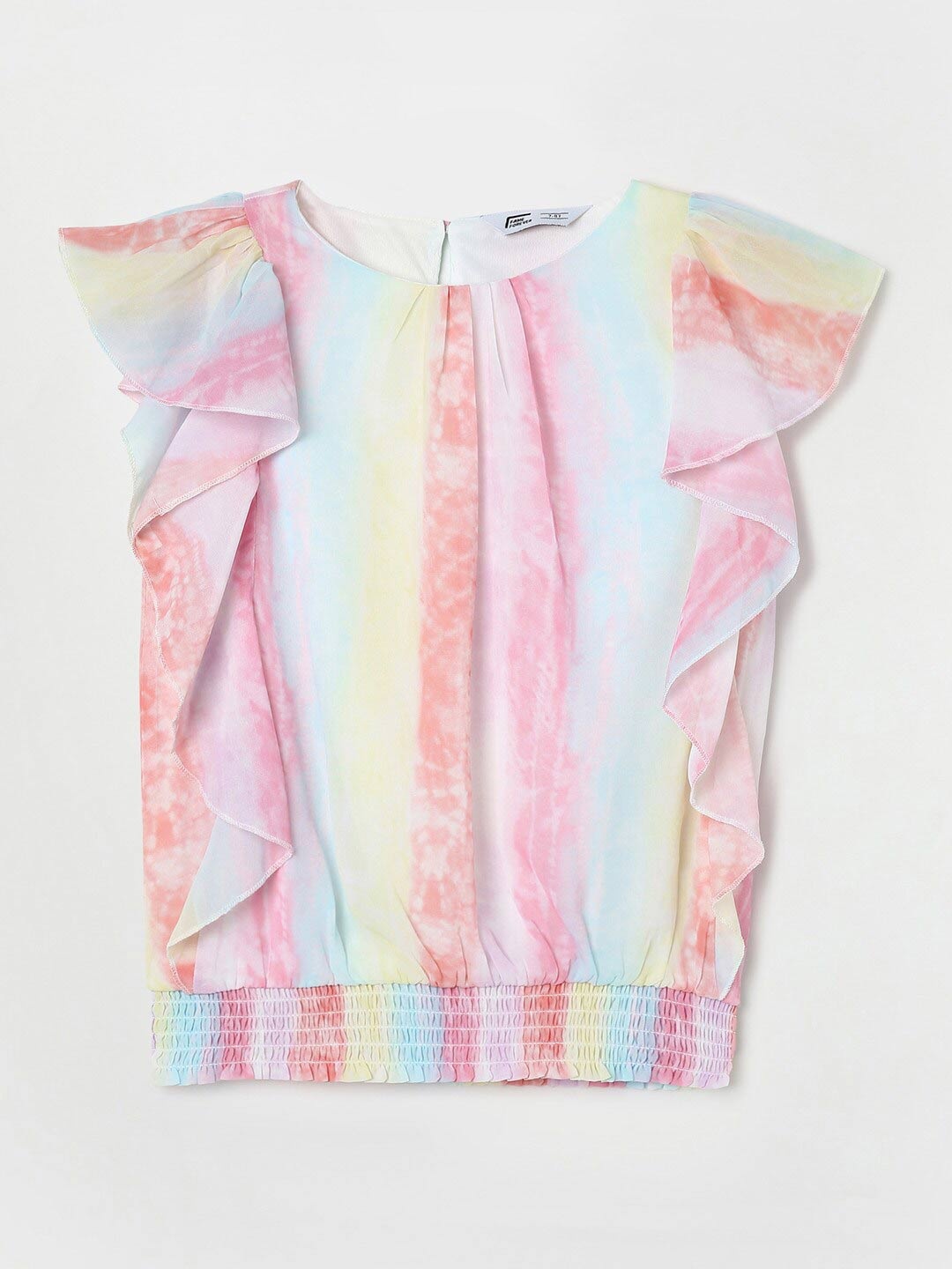 

Fame Forever by Lifestyle Tie and Dye Ruffles Blouson Top, Blue