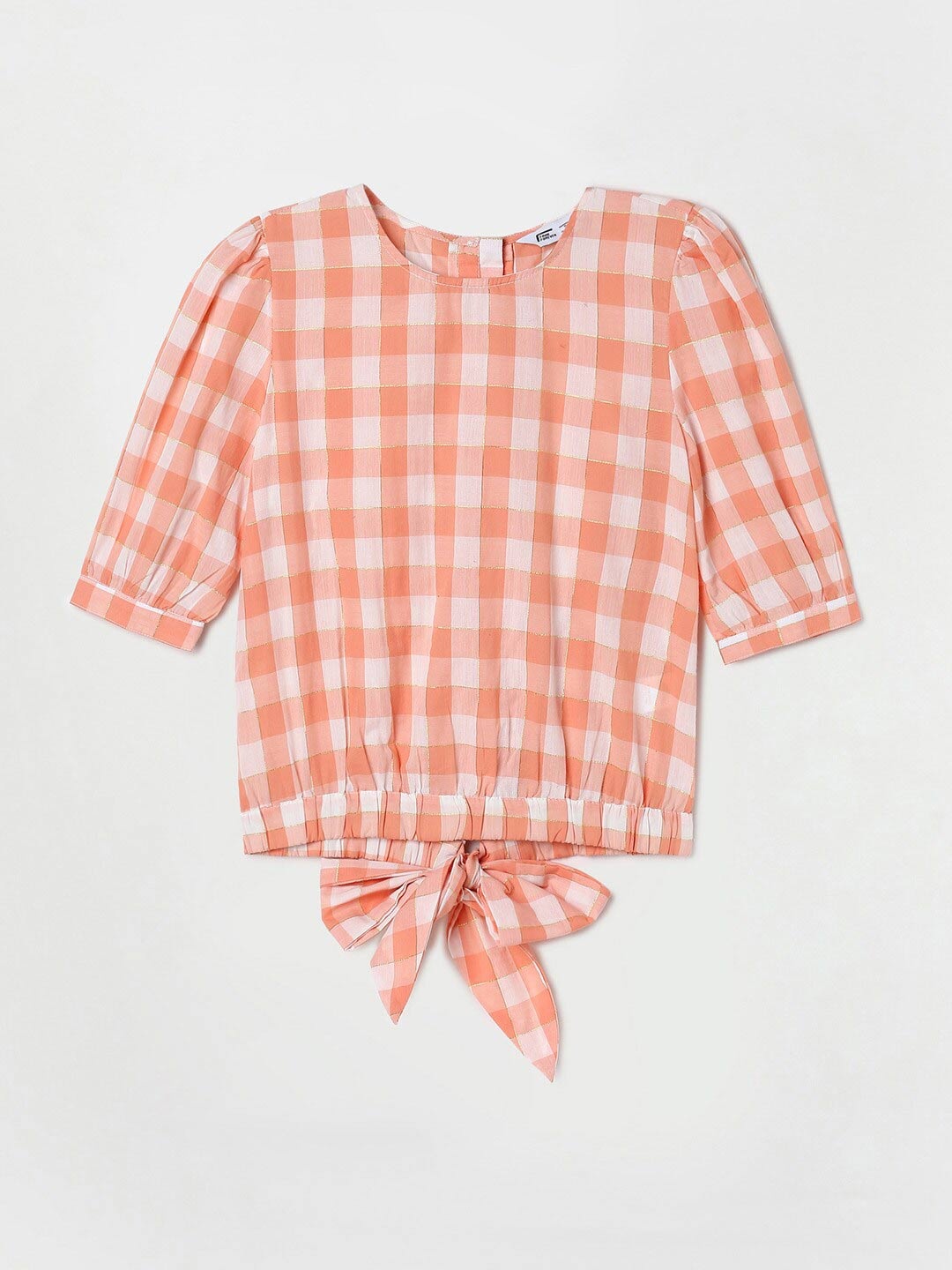 

Fame Forever by Lifestyle Checked Cotton Top, Peach