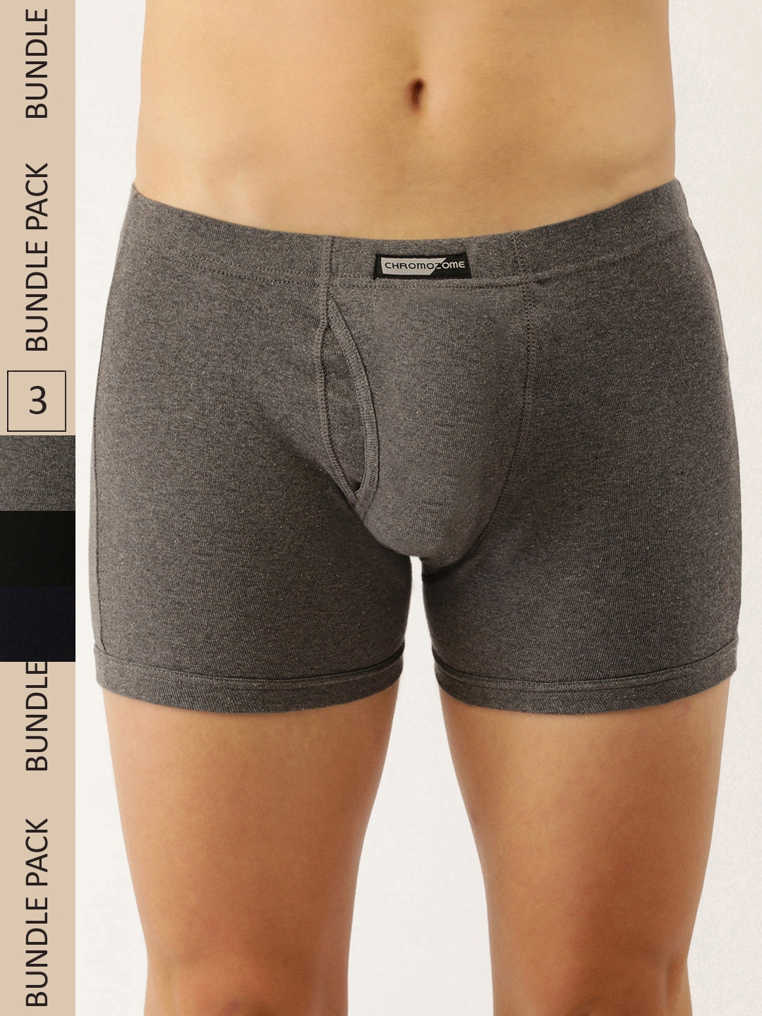 

Chromozome Men Pack of 3 Pure Cotton Premium Trunks 8902733630030, Black