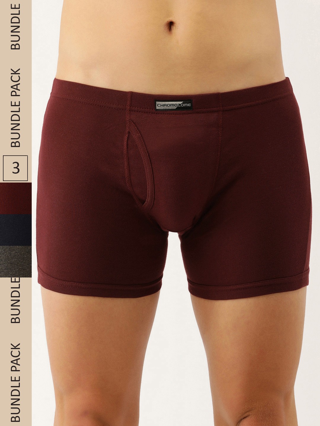 

Chromozome Men Pack Of 3 Solid Knitted Comfort Fit Pure Premium Cotton Trunks, Maroon