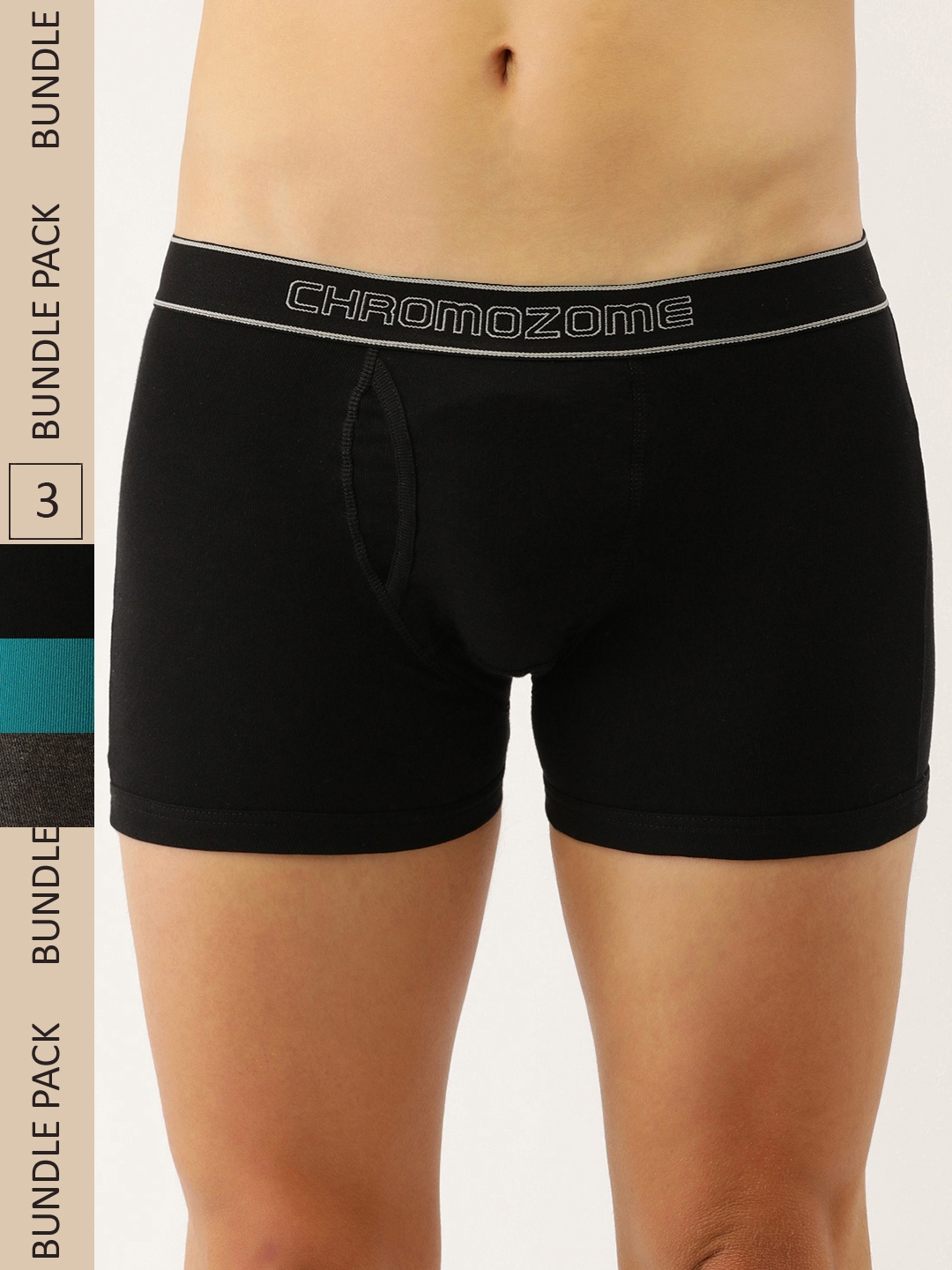 

Chromozome Men Pack of 3 Pure Cotton Premium Trunks 8902733630870, Black