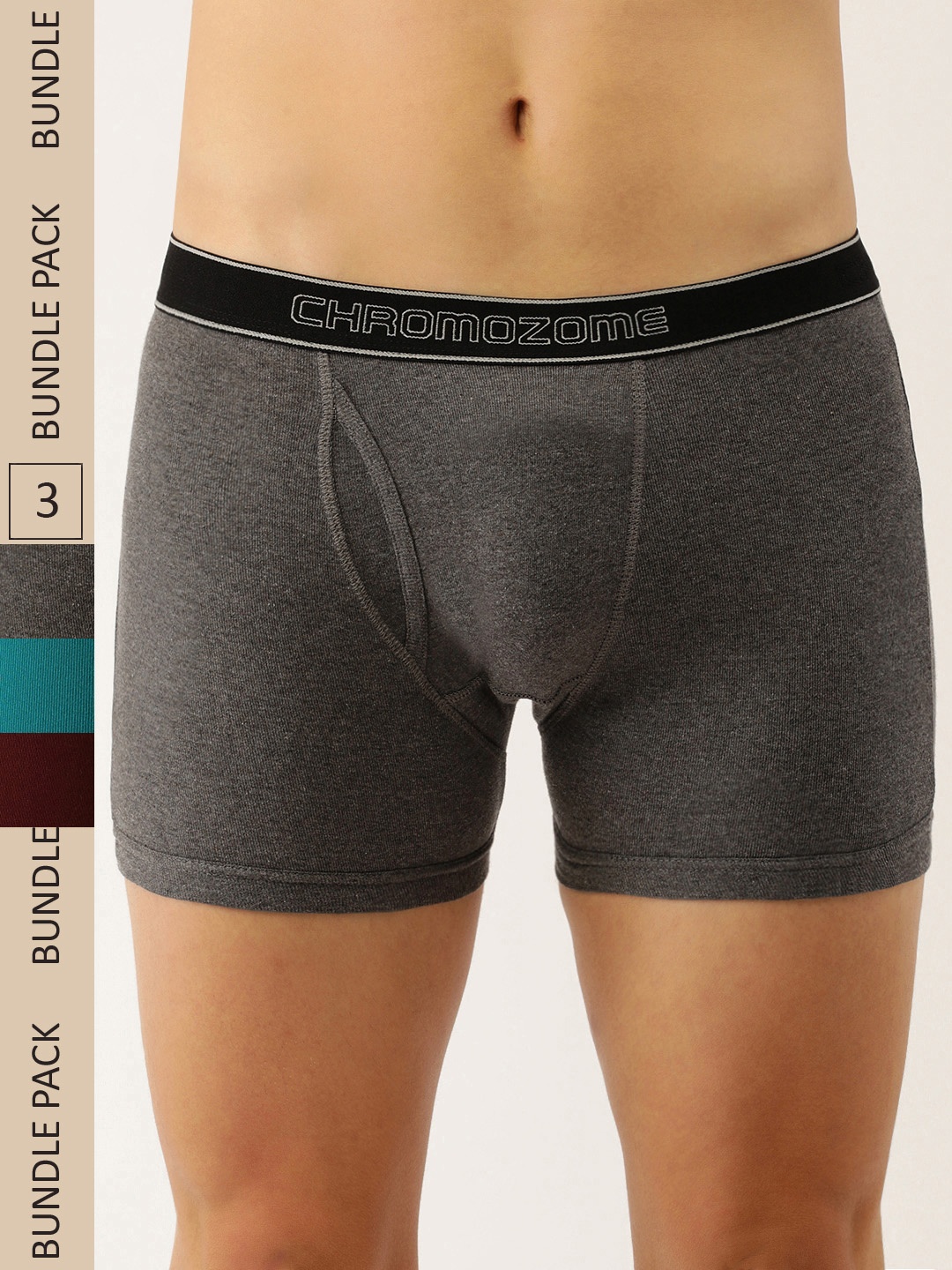 

Chromozome Men Pack of 3 Pure Cotton Premium Trunks 8902733631112, Grey