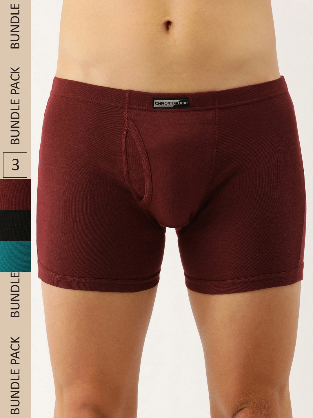 

Chromozome Men Pack of 3 Pure Cotton Premium Trunks 8902733629911, Burgundy