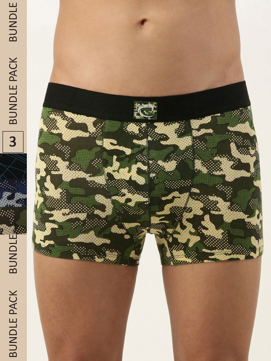 

Chromozome Men Pack of 3 Premium Cotton Printed Trunks 8902733625036, Olive