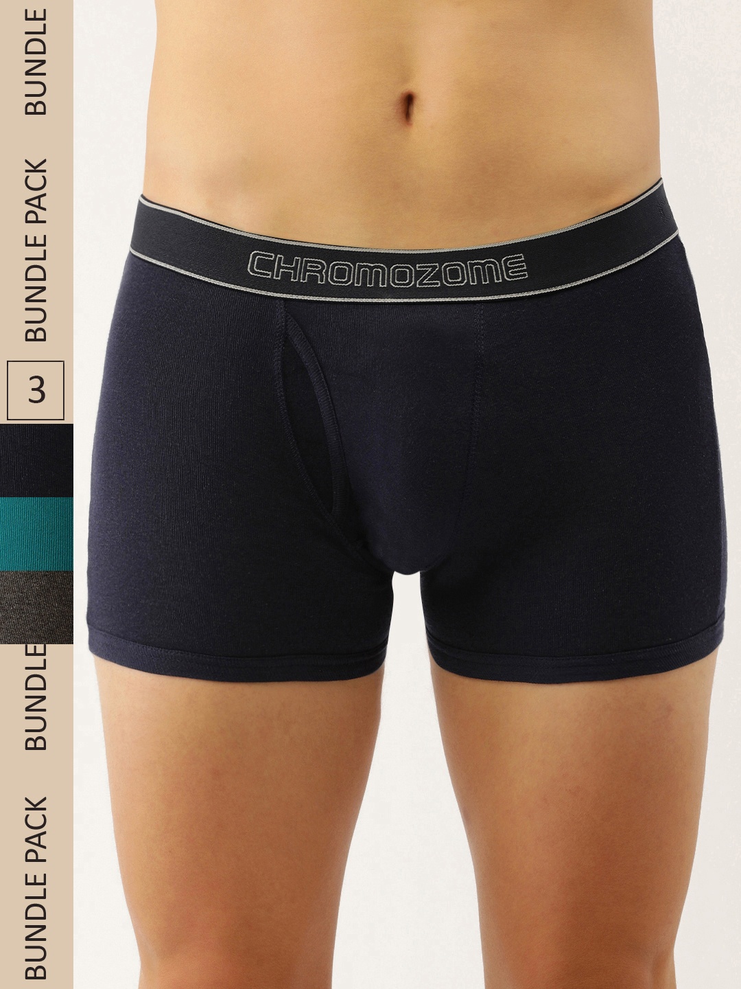 

Chromozome Men Pack of 3 Pure Cotton Premium Trunks 8902733631235, Navy blue