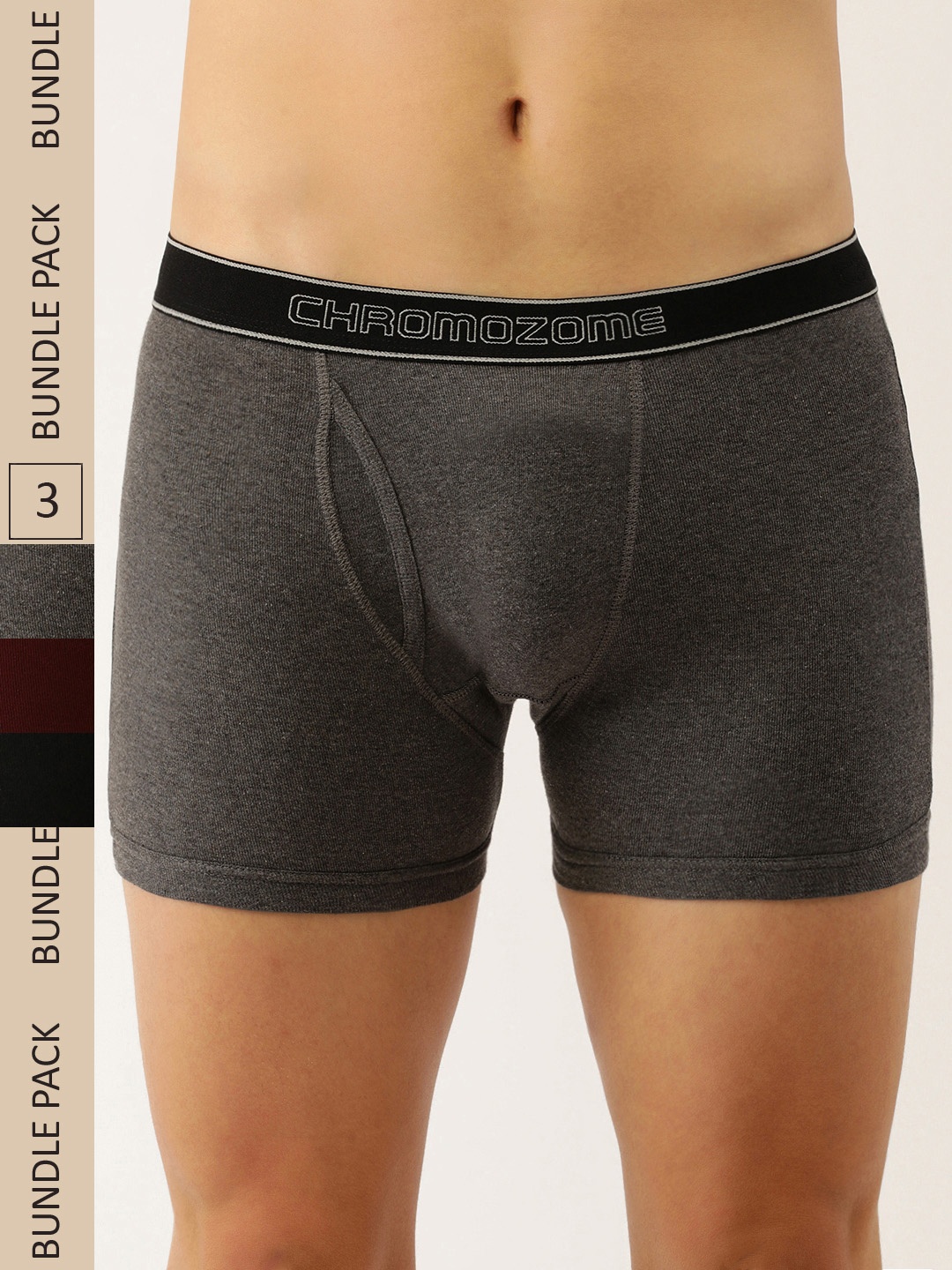 

Chromozome Men Pack of 3 Pure Cotton Premium Trunks 8902733630993, Grey