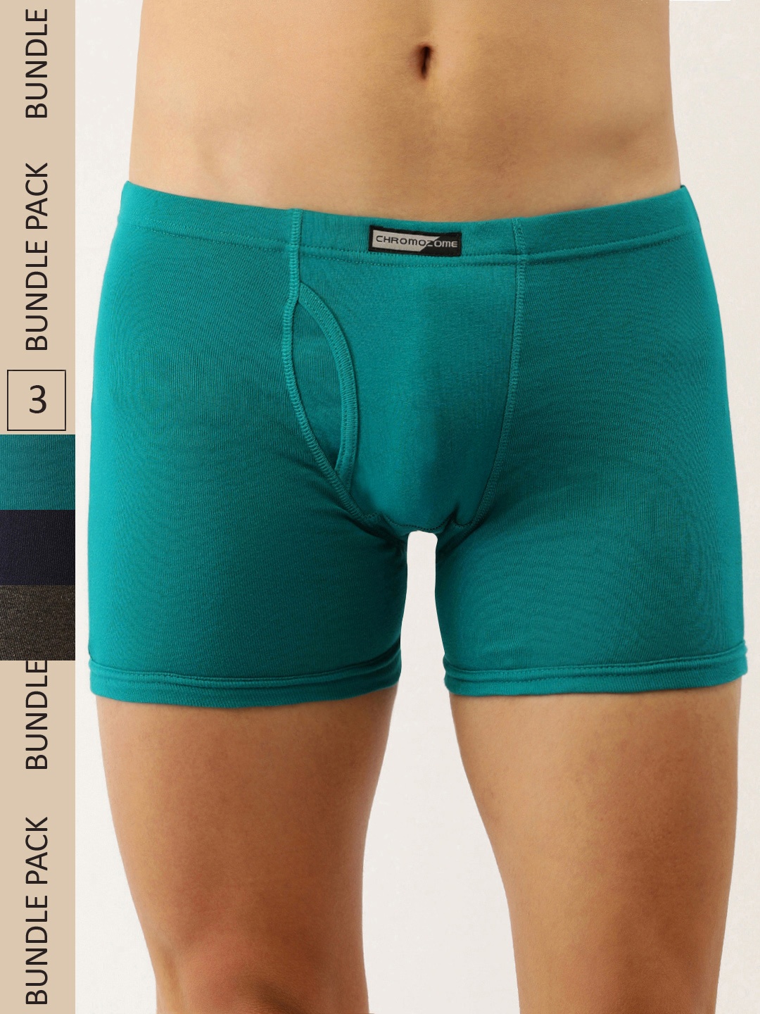 

Chromozome Men Pack Of 3 Solid Knitted Comfort Fit Pure Premium Cotton Trunks, Sea green
