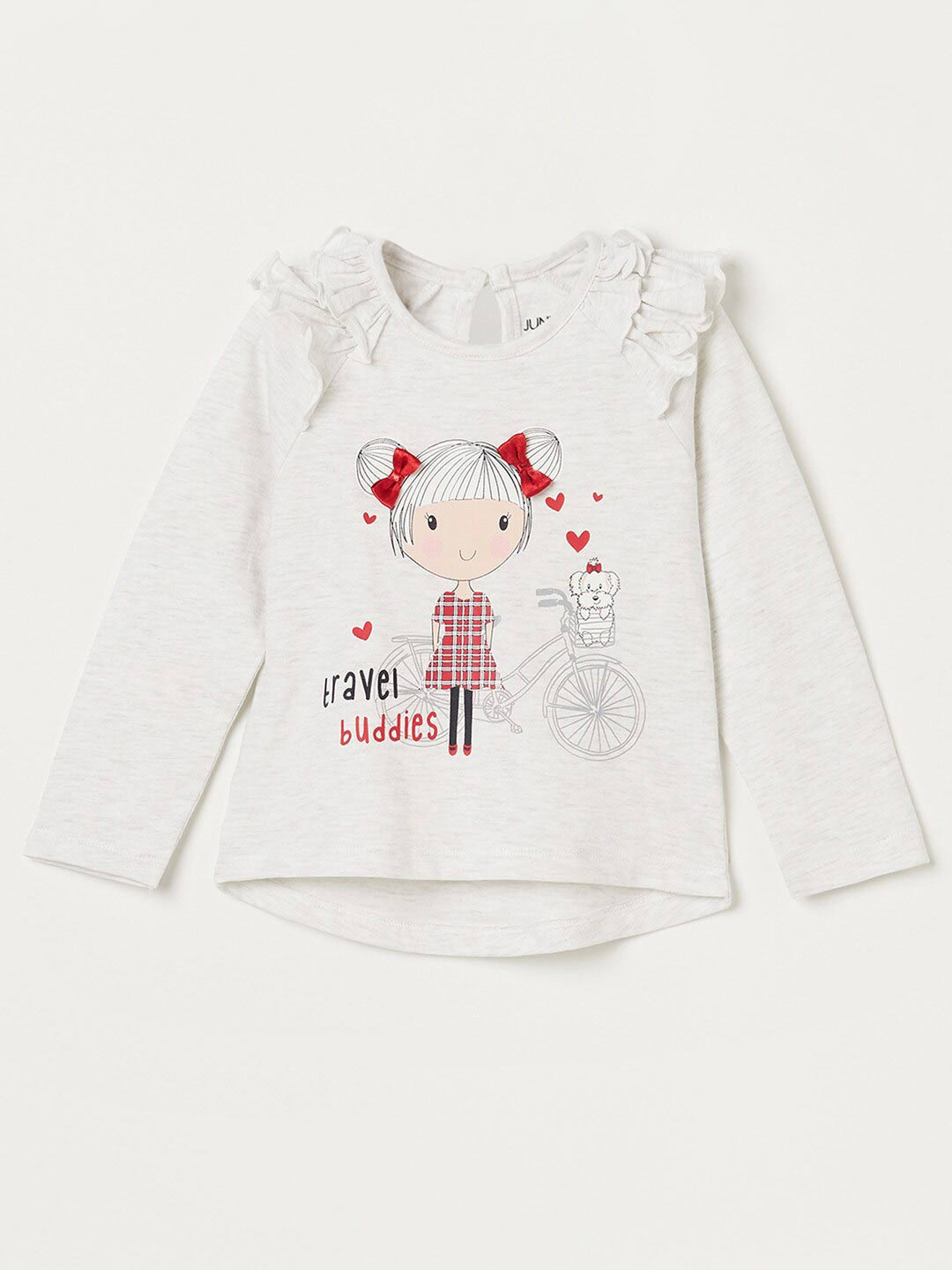

Juniors by Lifestyle Girls Print Ruffles Cotton Top, Off white
