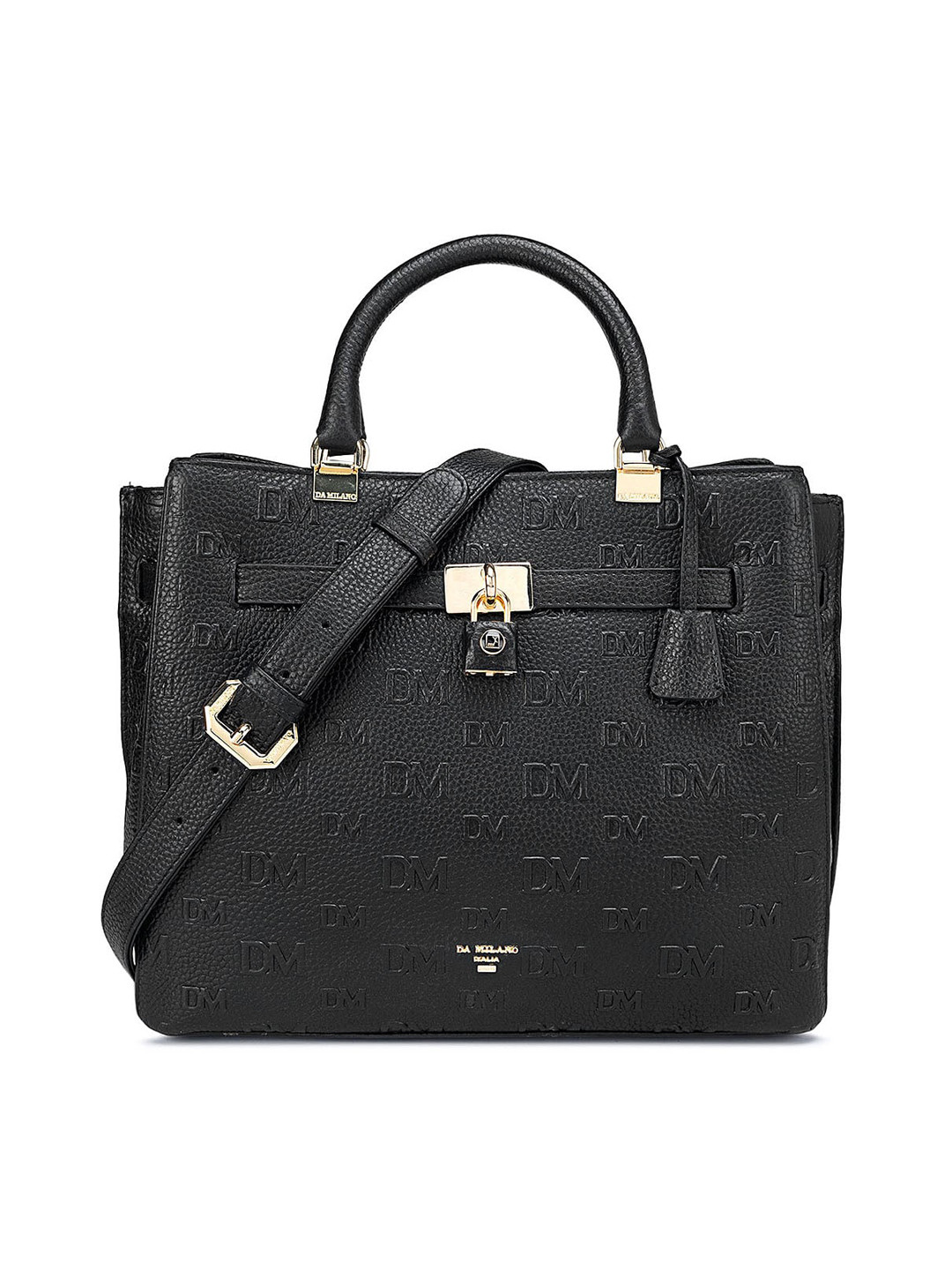 

Da Milano Textured Leather Structured Satchel, Black