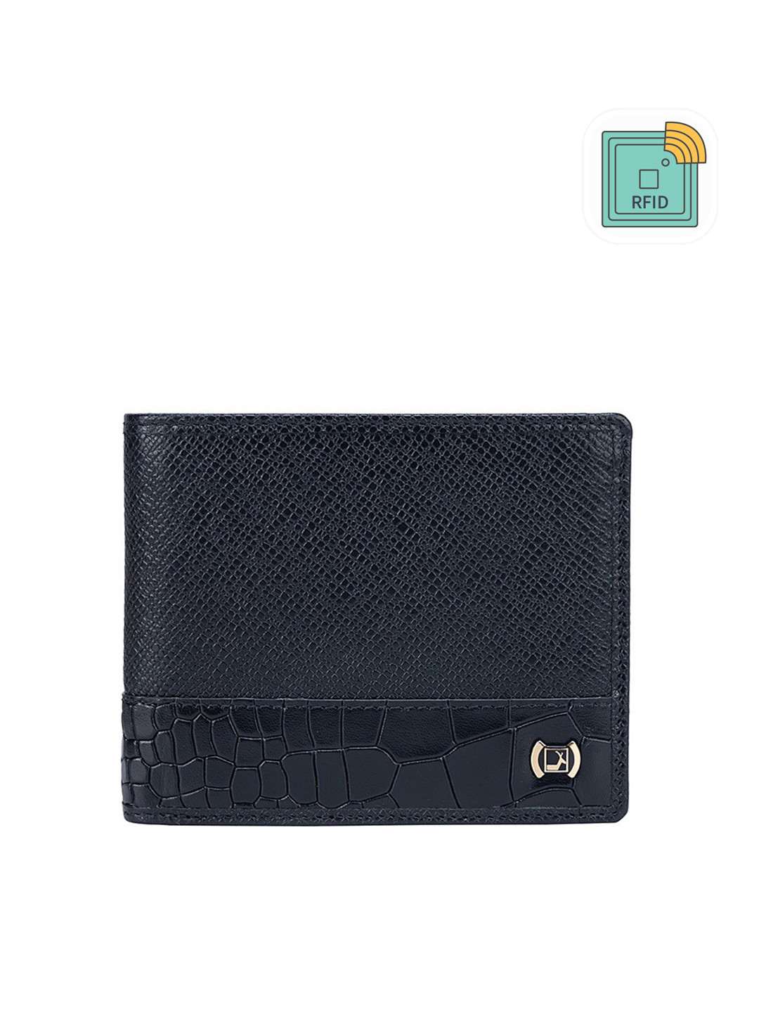 

Da Milano Men Abstract Textured Leather Two Fold Wallet, Black