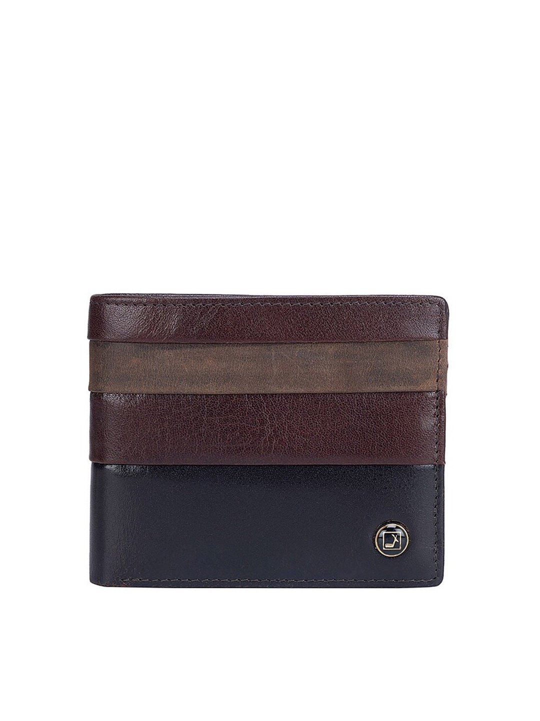 

Da Milano Men Colourblocked Leather Two Fold Wallet, Brown