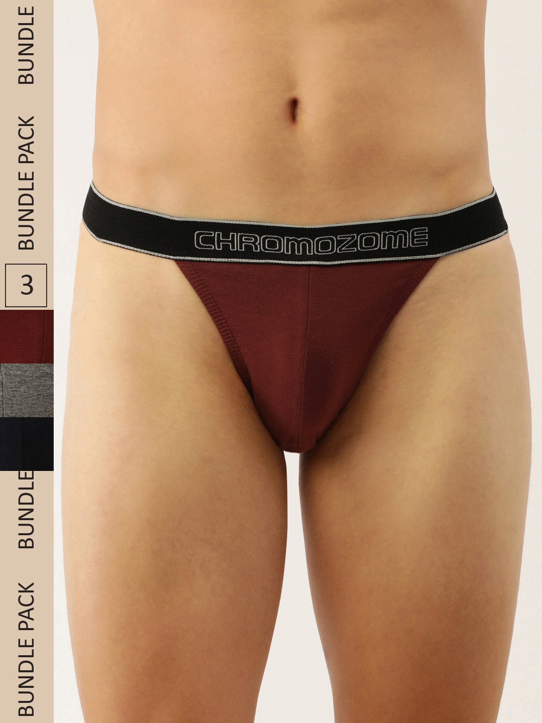 

Chromozome Men Pack of 3 Premium Pure Cotton Tanga Brief 8902733626477, Maroon