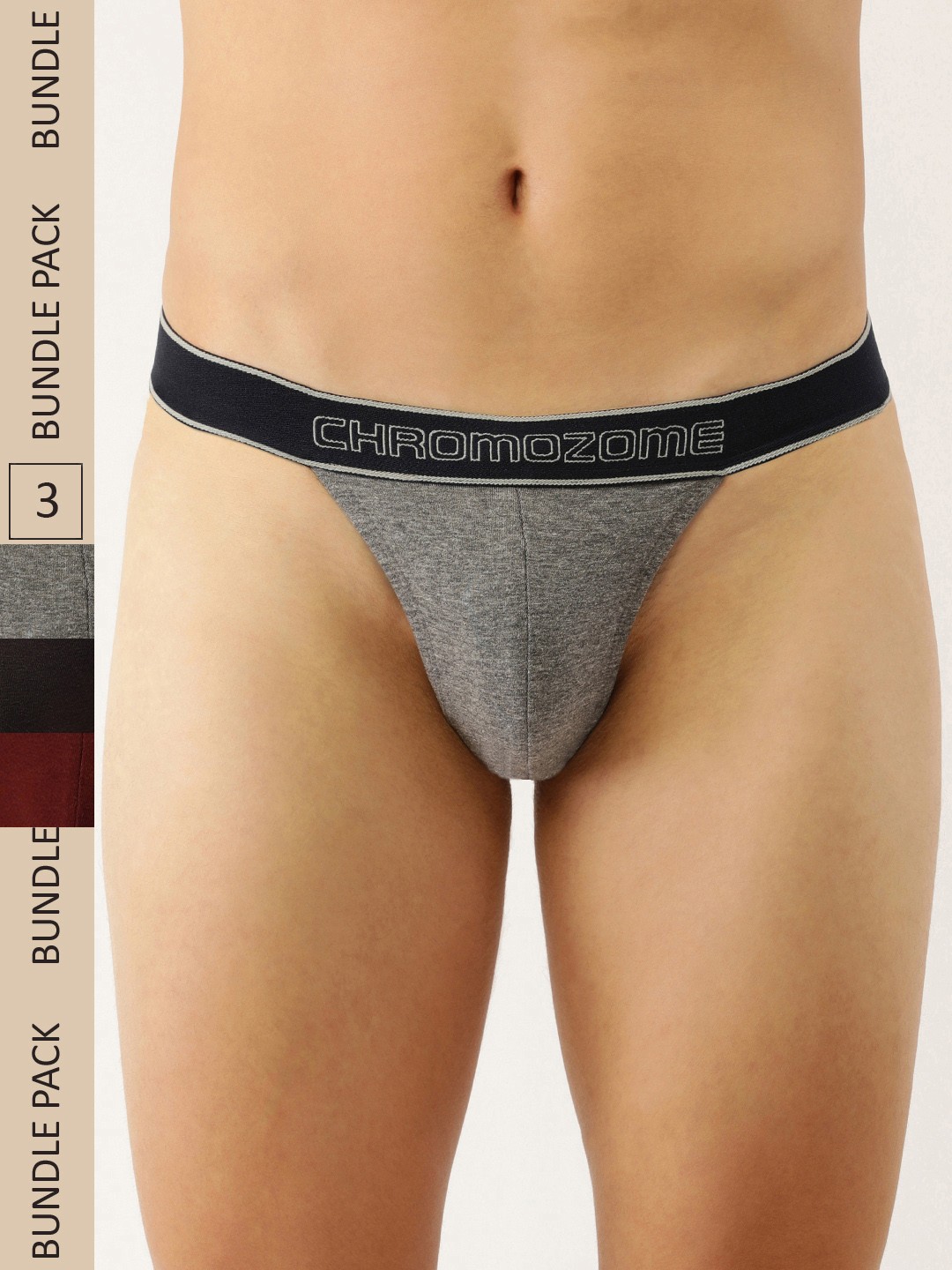 

Chromozome Men Pack of 3 Premium Pure Cotton Tanga Brief 8902733626439, Grey