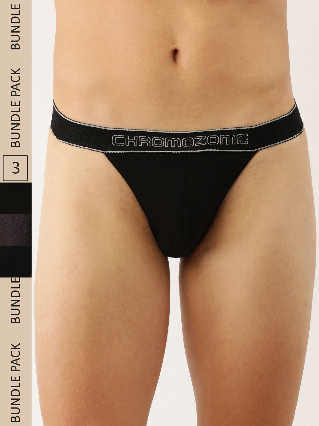 

Chromozome Men Pack of 3 Premium Pure Cotton Tanga Brief 8902733626590, Black