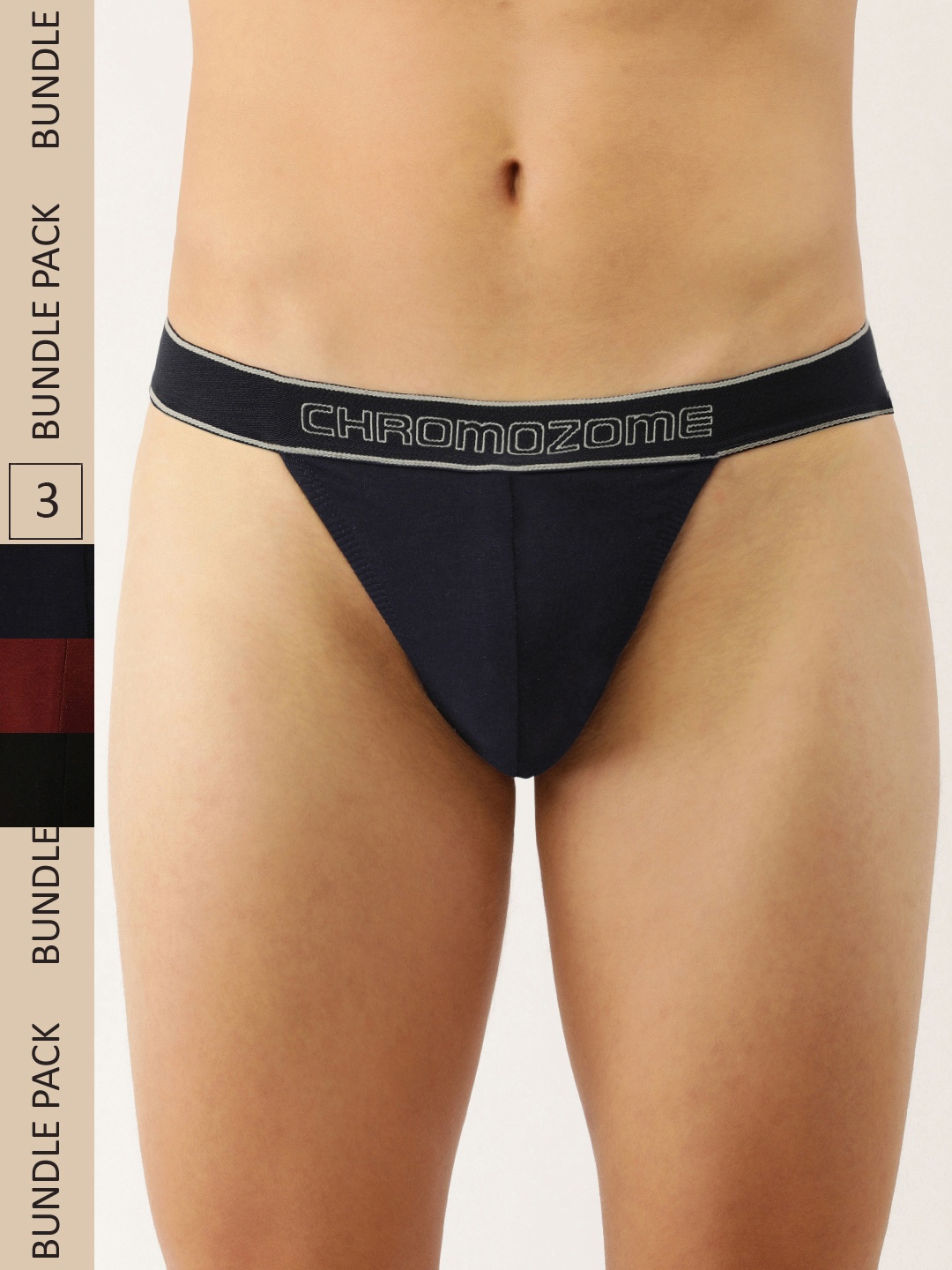 

Chromozome Men Pack of 3 Premium Pure Cotton Tanga Brief 8902733626675, Navy blue