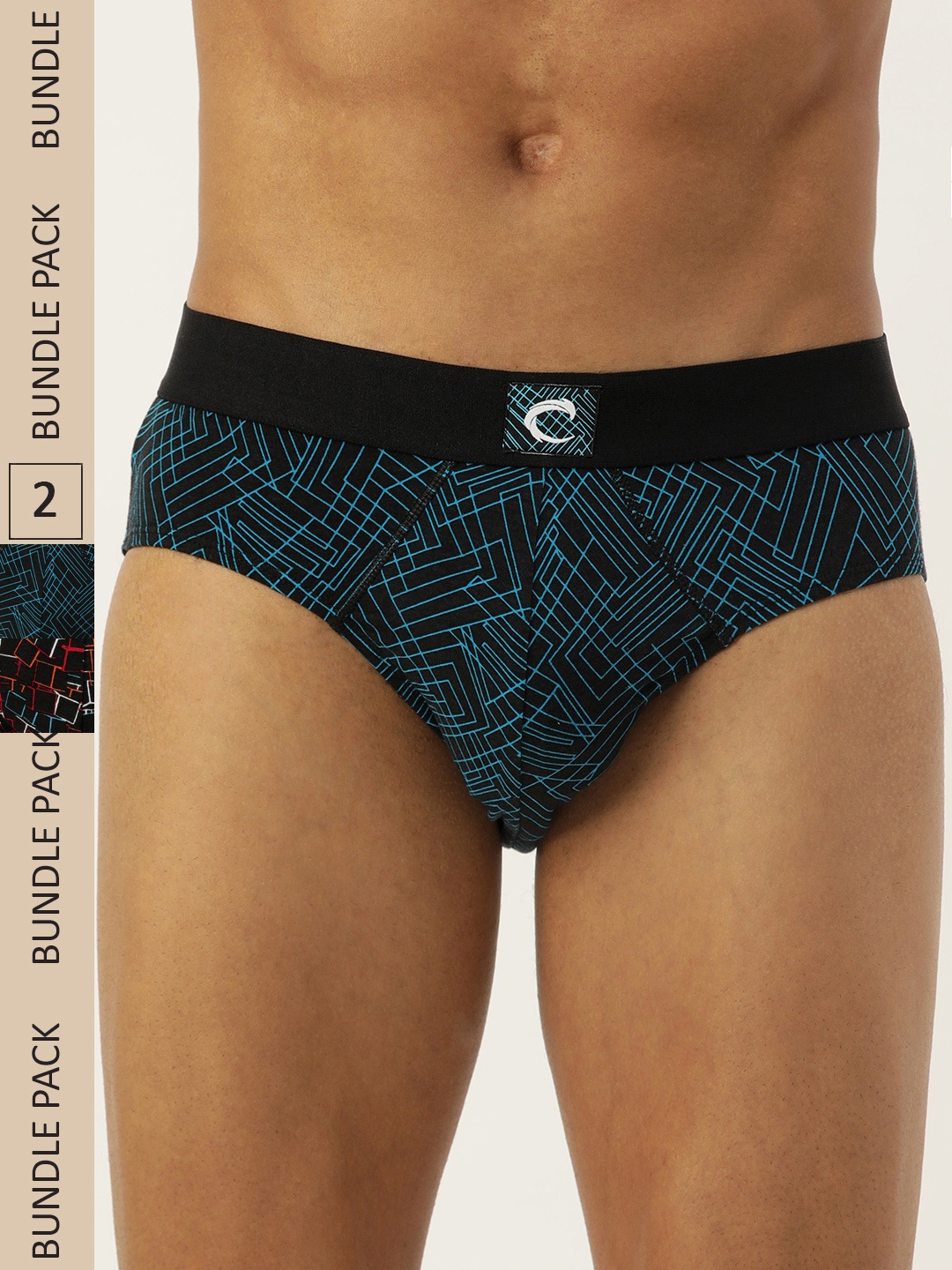 

Chromozome Men Pack of 2 Premium Cotton-Stretch Printed Briefs 8902733621335, Black