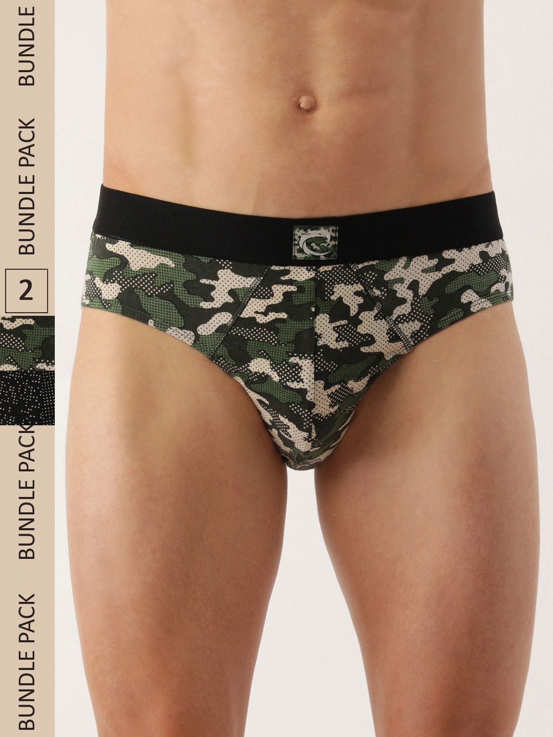 

Chromozome Men Pack of 2 Printed Cotton Briefs 8902733621458-MULTI 9, Olive