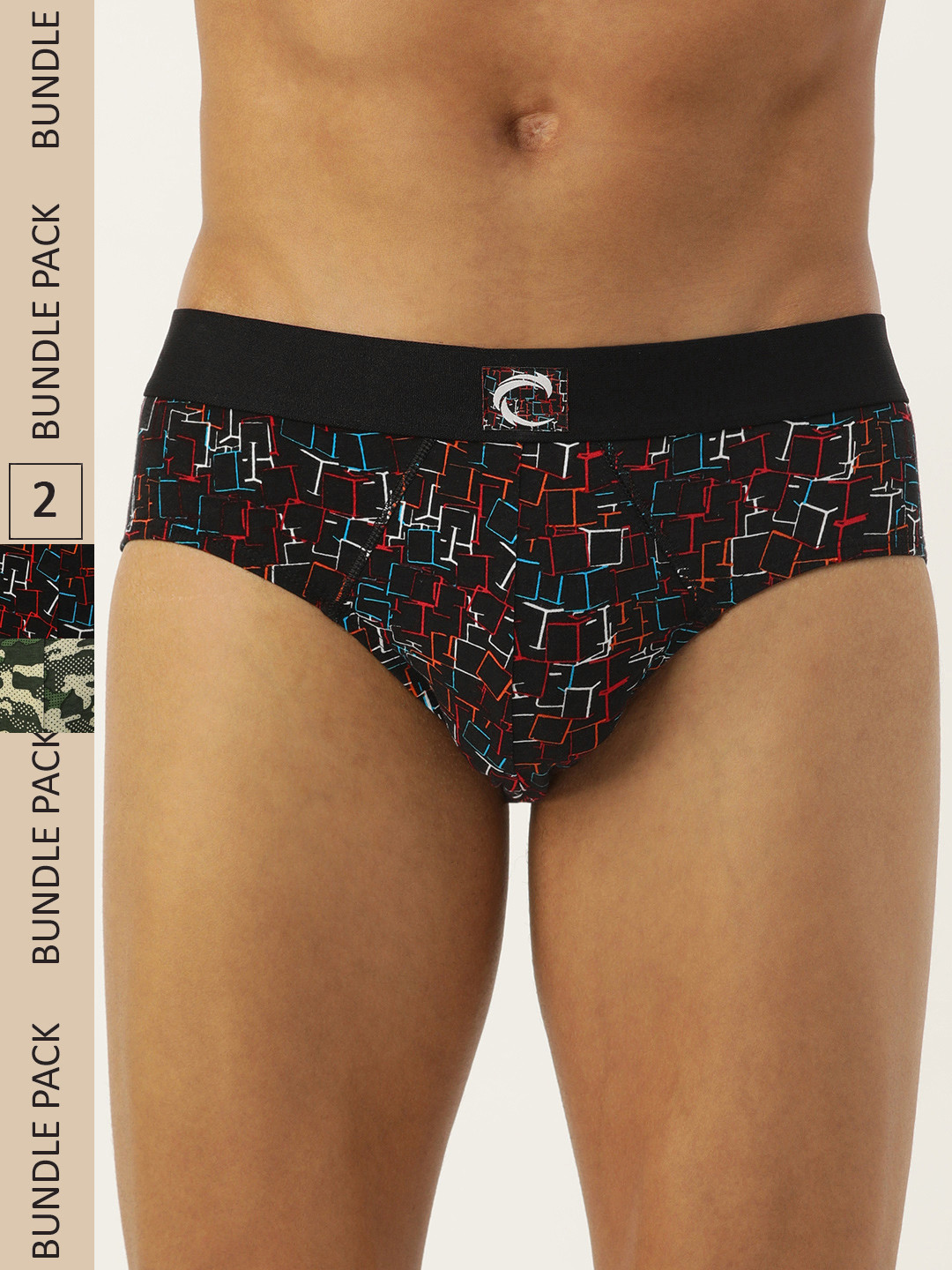 

Chromozome Men Pack of 2 Premium Cotton-Stretch Printed Briefs 8902733621298, Black