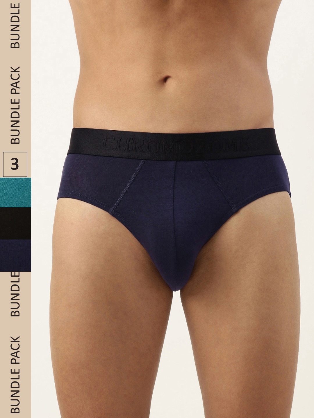 

Chromozome Men Solid Pack of 3 Ultra Premium Micro Modal Briefs 8902733627955, Navy blue