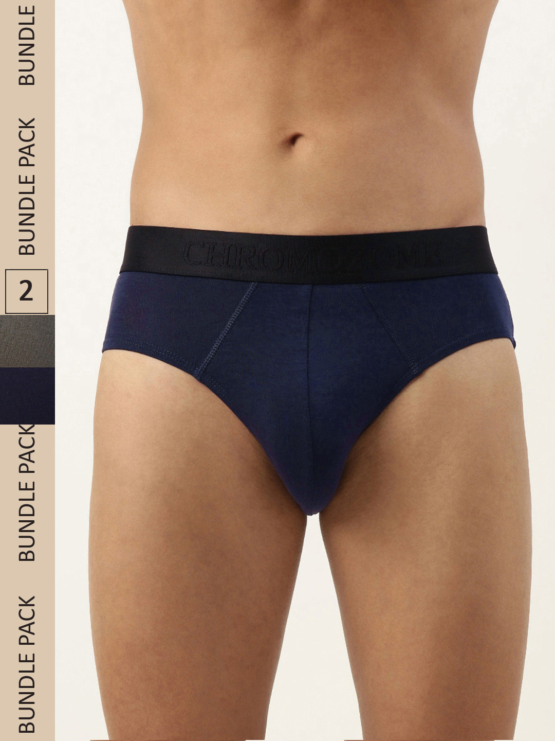 

Chromozome Men Pack of 2 Solid Ultra-Premium Micro-Modal Briefs 8902733627795, Navy blue