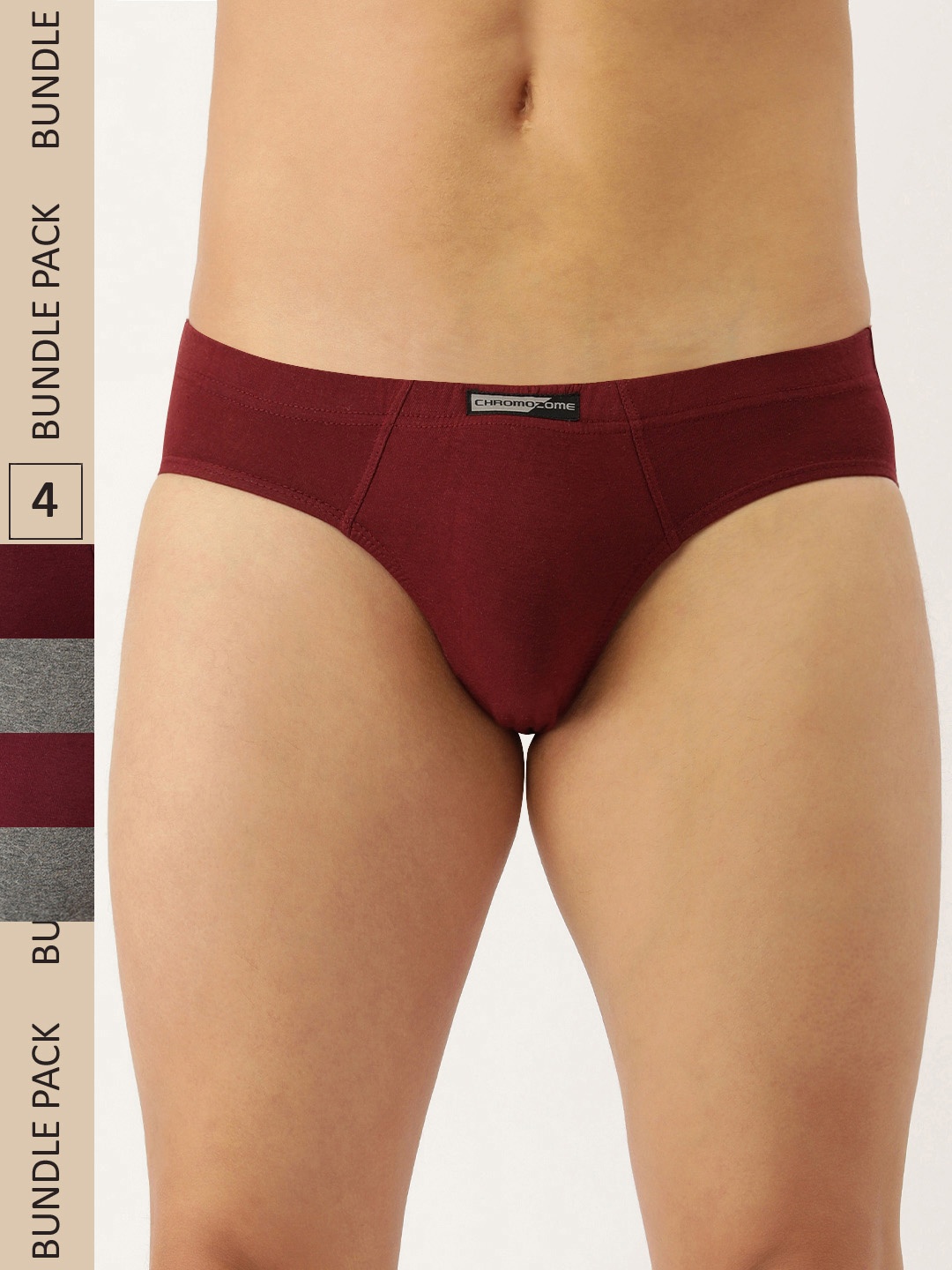 

Chromozome Men Pack Of 4 Pure Cotton Mini Briefs 8902733625593, Maroon