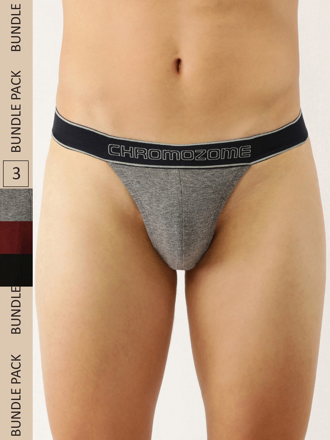 

Chromozome Men Pack of 3 Premium Pure Cotton Tanga Brief 8902733626316, Grey