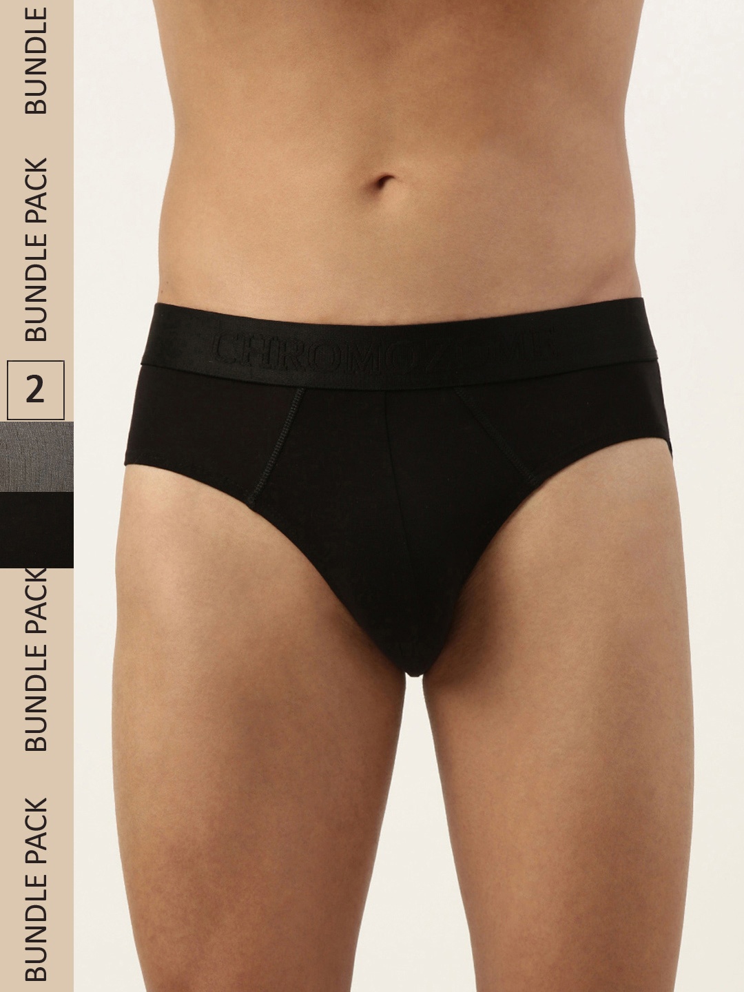 

Chromozome Men Pack of 2 Solid Ultra-Premium Micro-Modal Briefs 8902733627634, Black