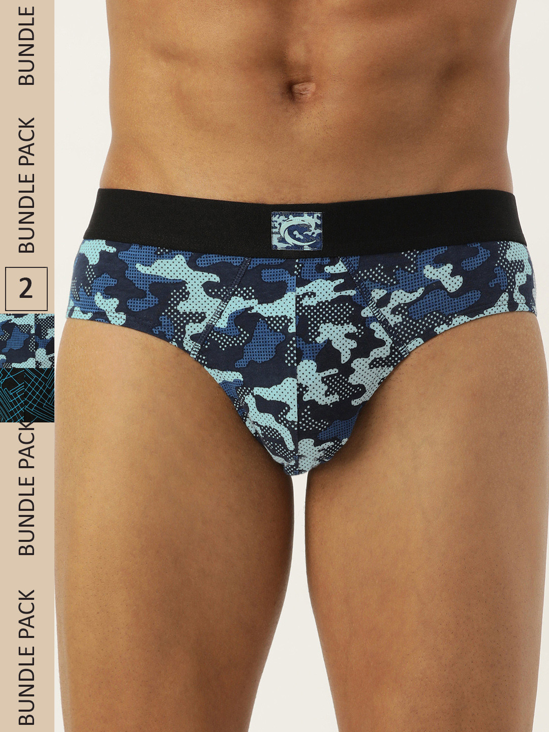 

Chromozome Men Pack of 2 Premium Cotton-Stretch Printed Briefs 8902733621212, Black