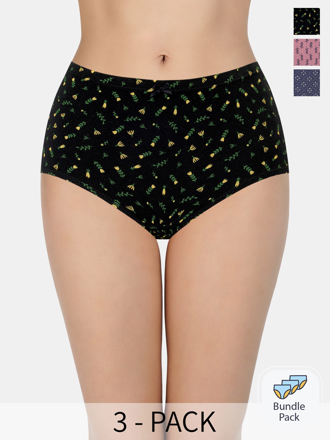 

Amante Women Pack Of 3 Printed Cotton Hipster Briefs, Black