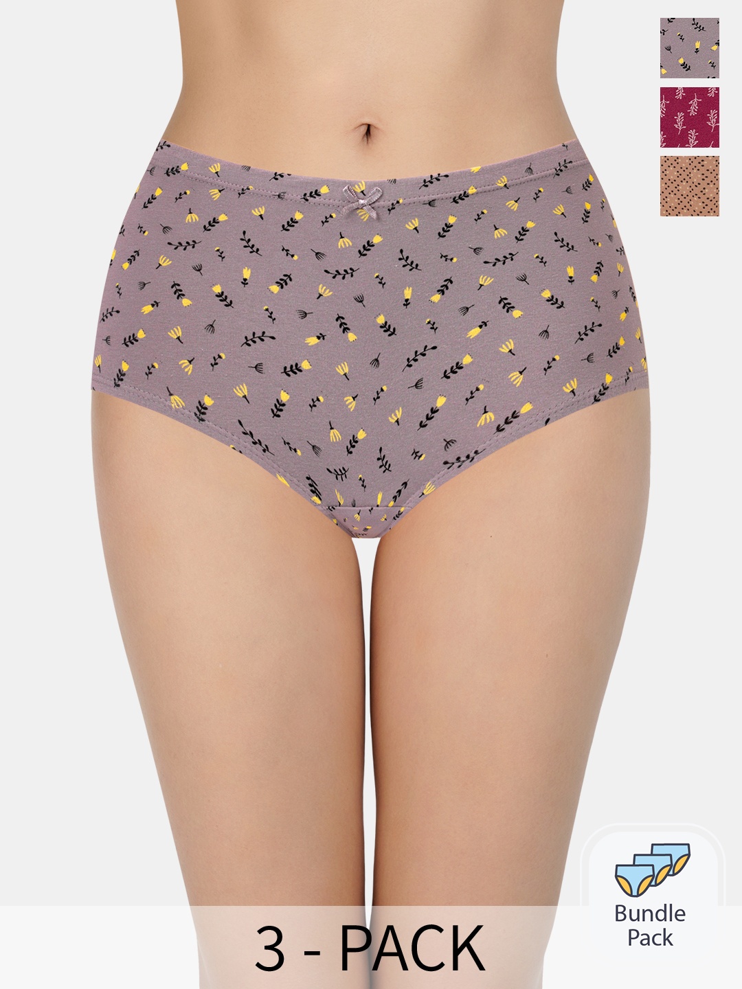 

Amante Women Pack Of 3 Printed Cotton Hipster Briefs, Maroon