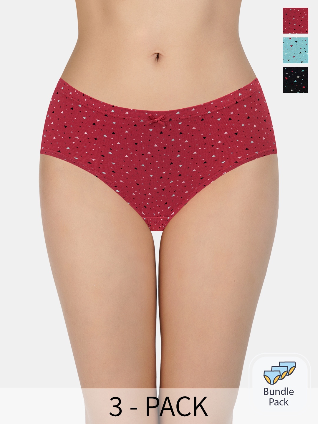 

Amante Women Pack Of 3 Geometric Printed Mid Rise Cotton Hipster Briefs, Black