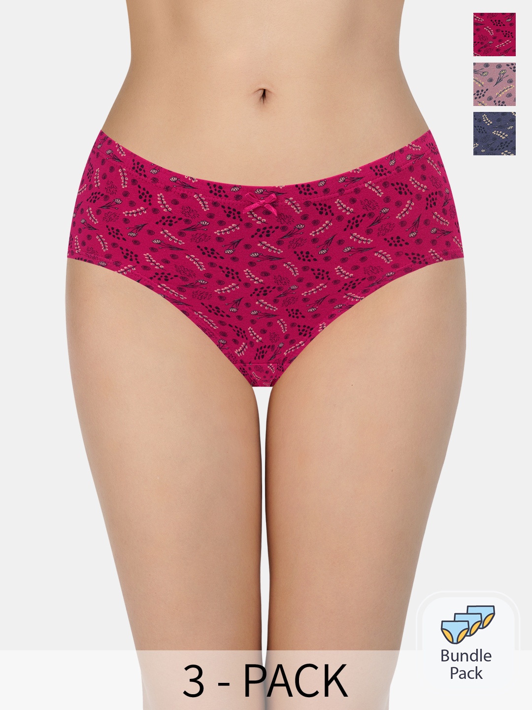

Amante Women Pack Of 3 Printed Mid Rise Cotton Hipster Briefs, Navy blue