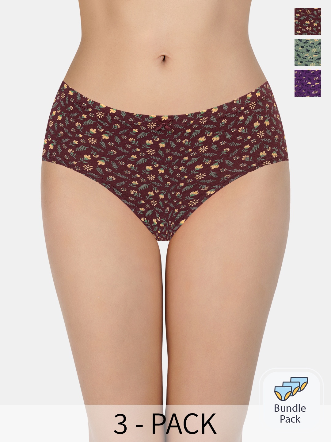 

Amante Women Pack Of 3 Floral Printed Hipster Briefs, Brown