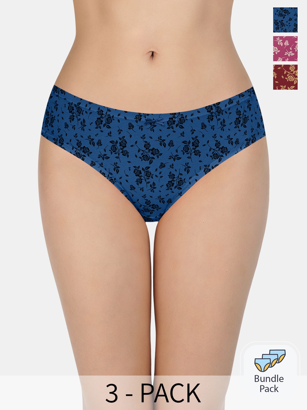

Amante Women Pack Of 3 Floral Printed Cotton Bikini Briefs, Blue