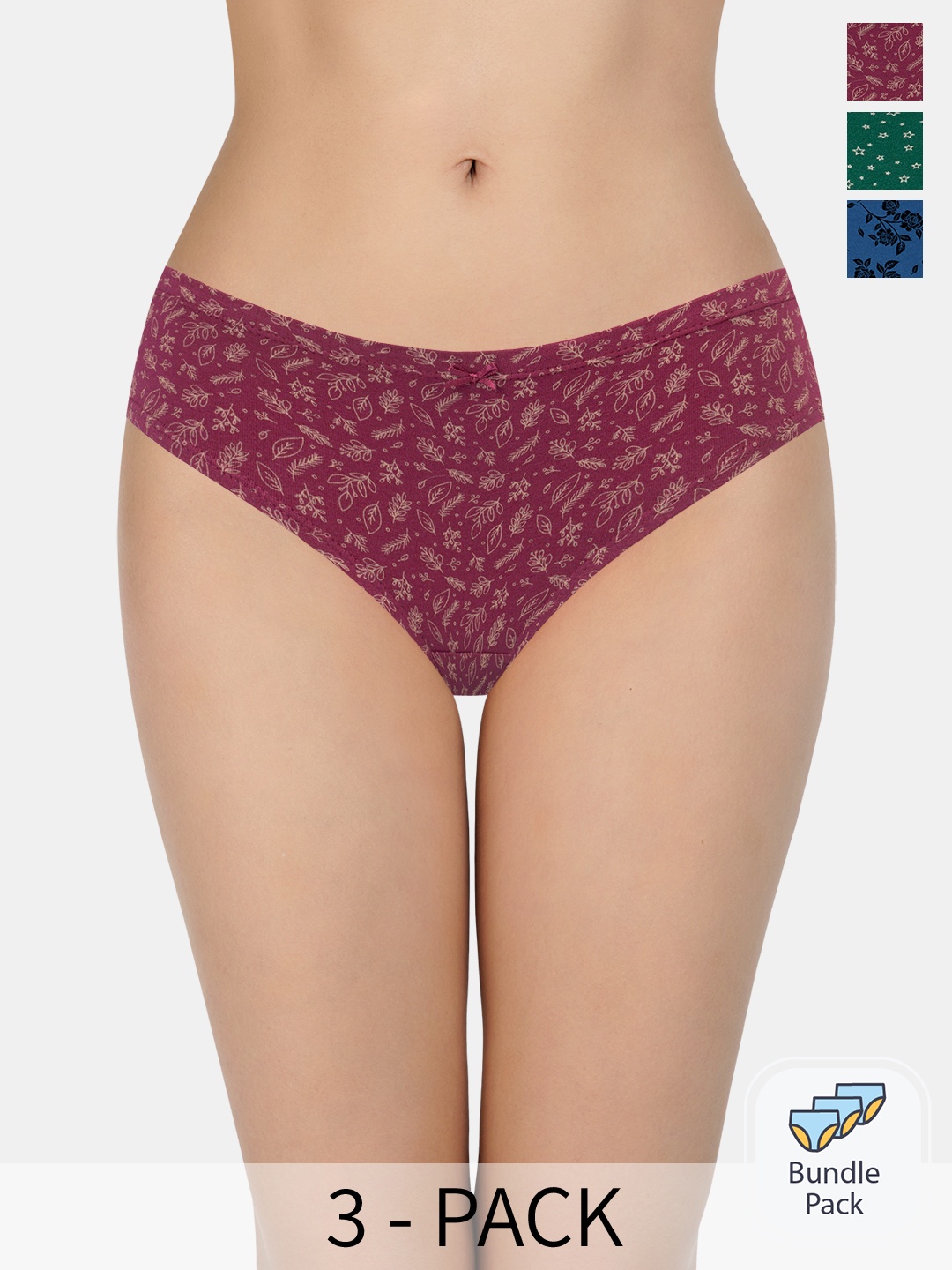 

Amante Women Pack Of 3 Printed Bikini Briefs, Maroon