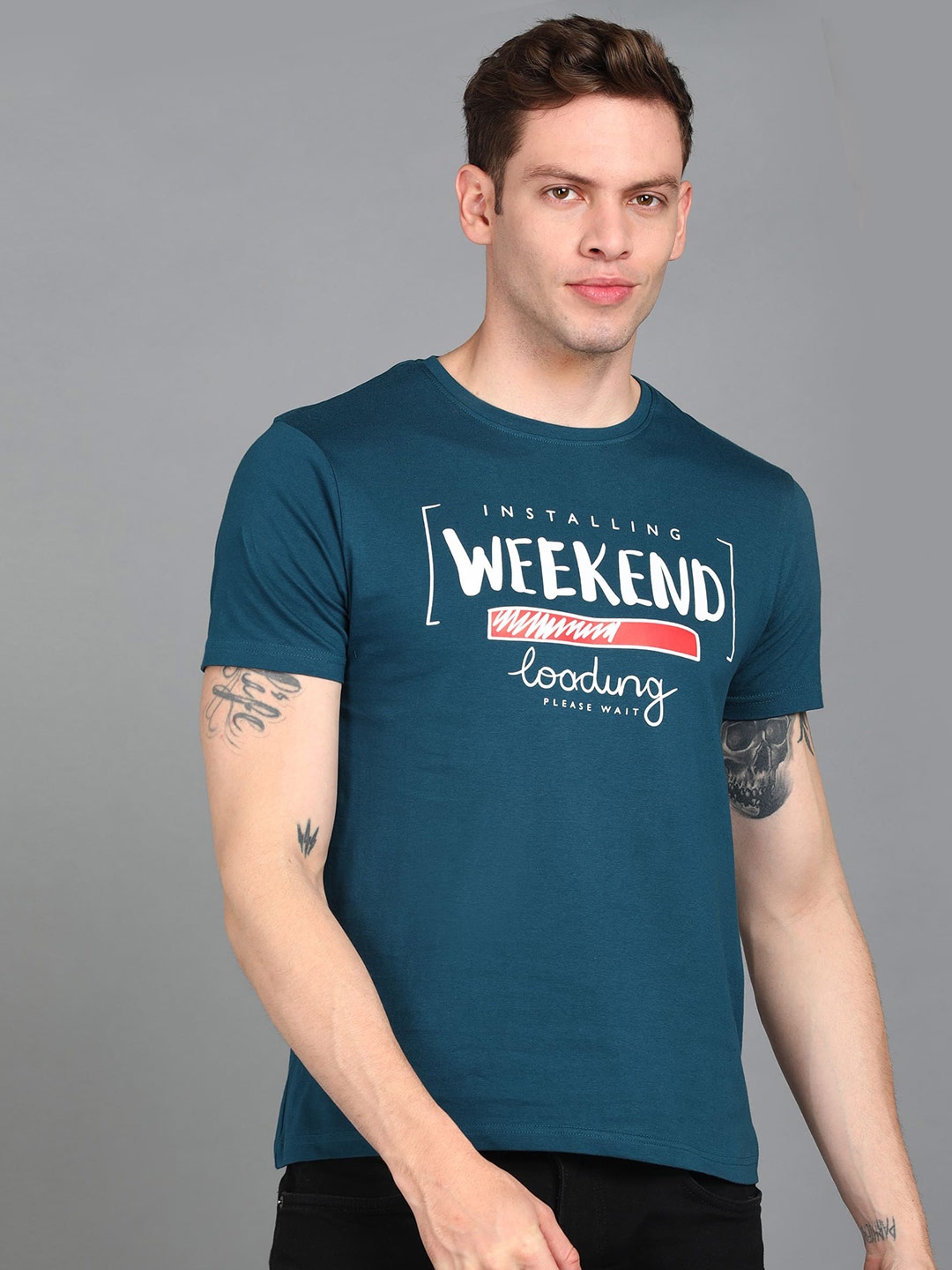 

Urbano Fashion Men Typography Printed Slim Fit Cotton T-shirt, Teal