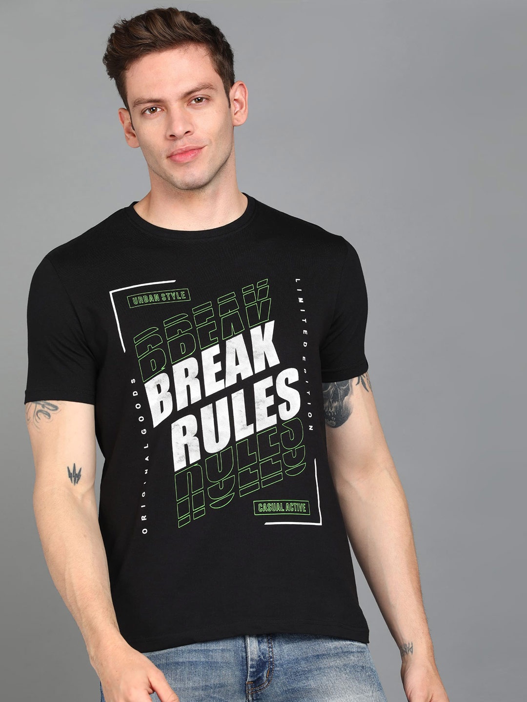 

Urbano Fashion Men Typography Printed Slim Fit Cotton T-shirt, Black