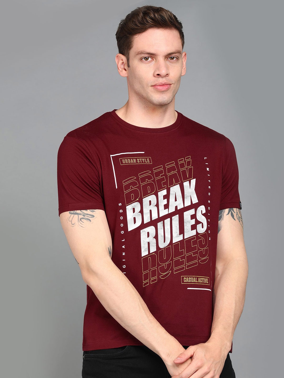 

Urbano Fashion Men Typography Printed Cotton T-shirt, Maroon