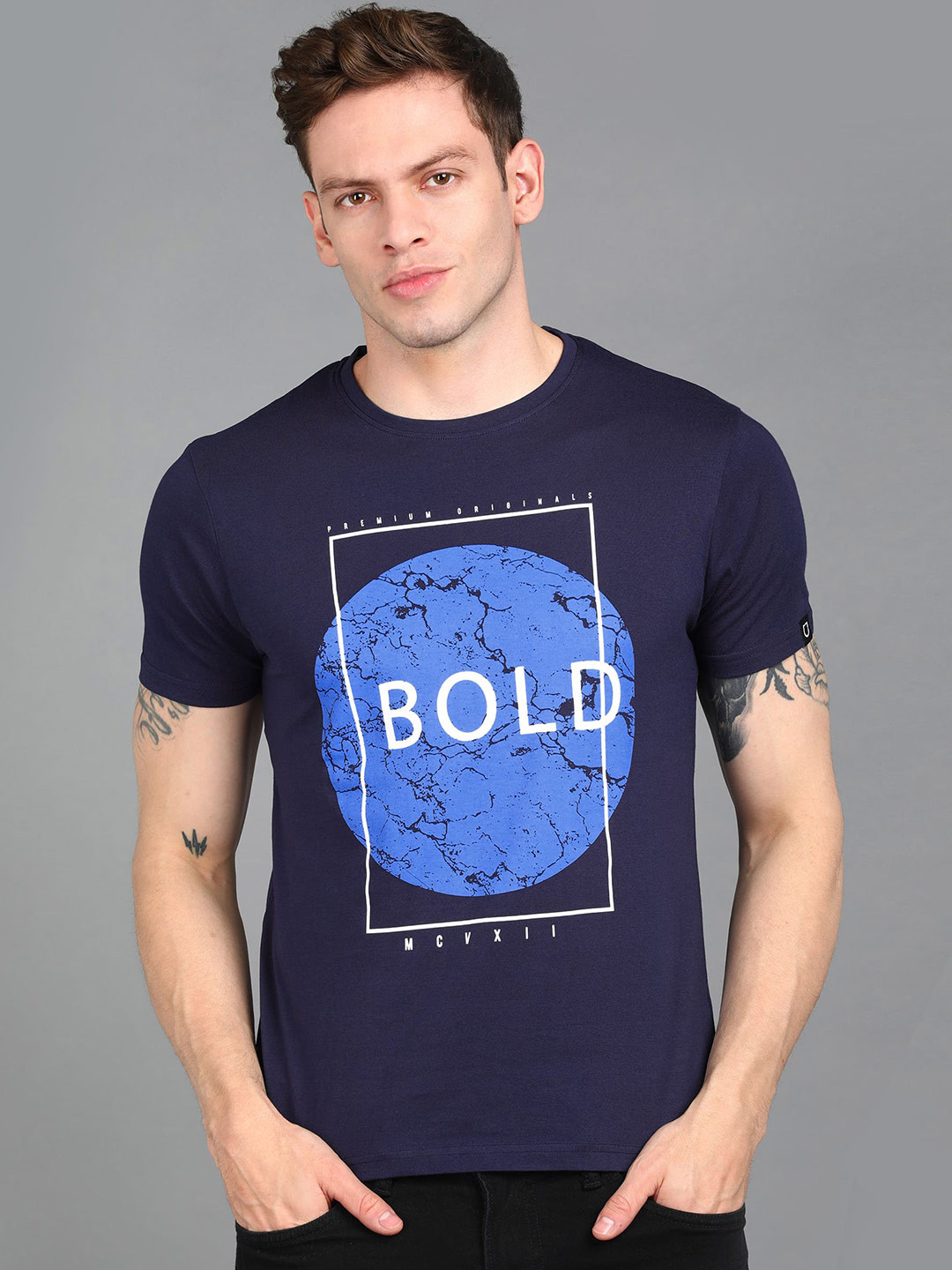 

Urbano Fashion Men Cotton Graphic Printed Round Neck T-shirt, Blue