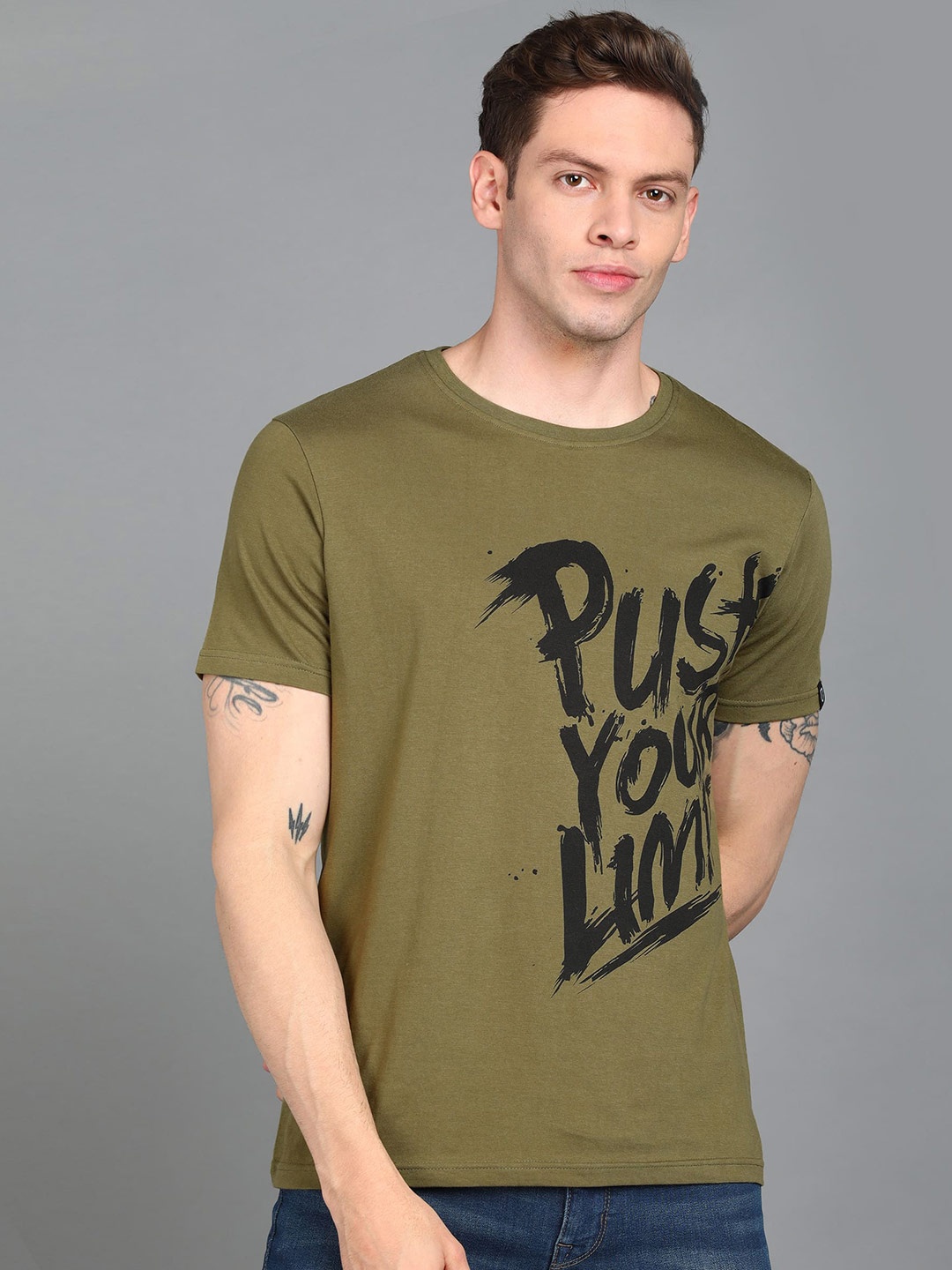 

Urbano Fashion Men Cotton Typography Printed Round Neck T-shirt, Olive