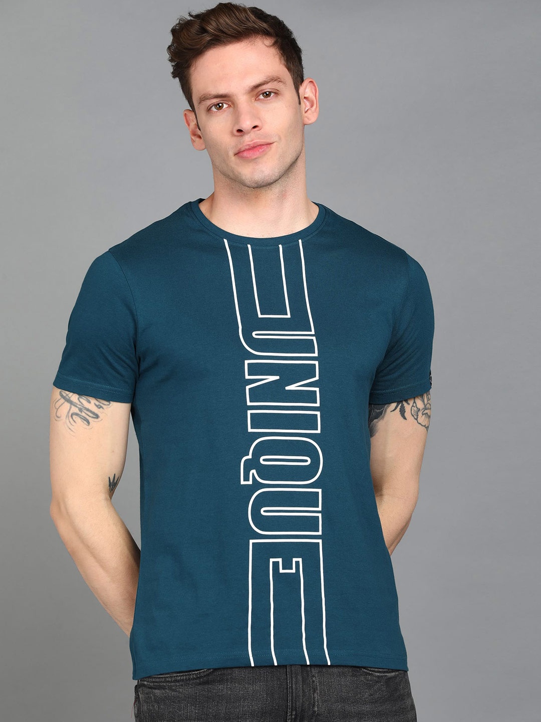 

Urbano Fashion Men Cotton Typography Printed Round Neck T-shirt, Blue