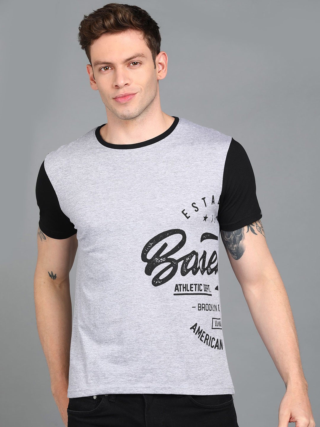 

Urbano Fashion Men Cotton Typography Printed Round Neck T-shirt, Grey