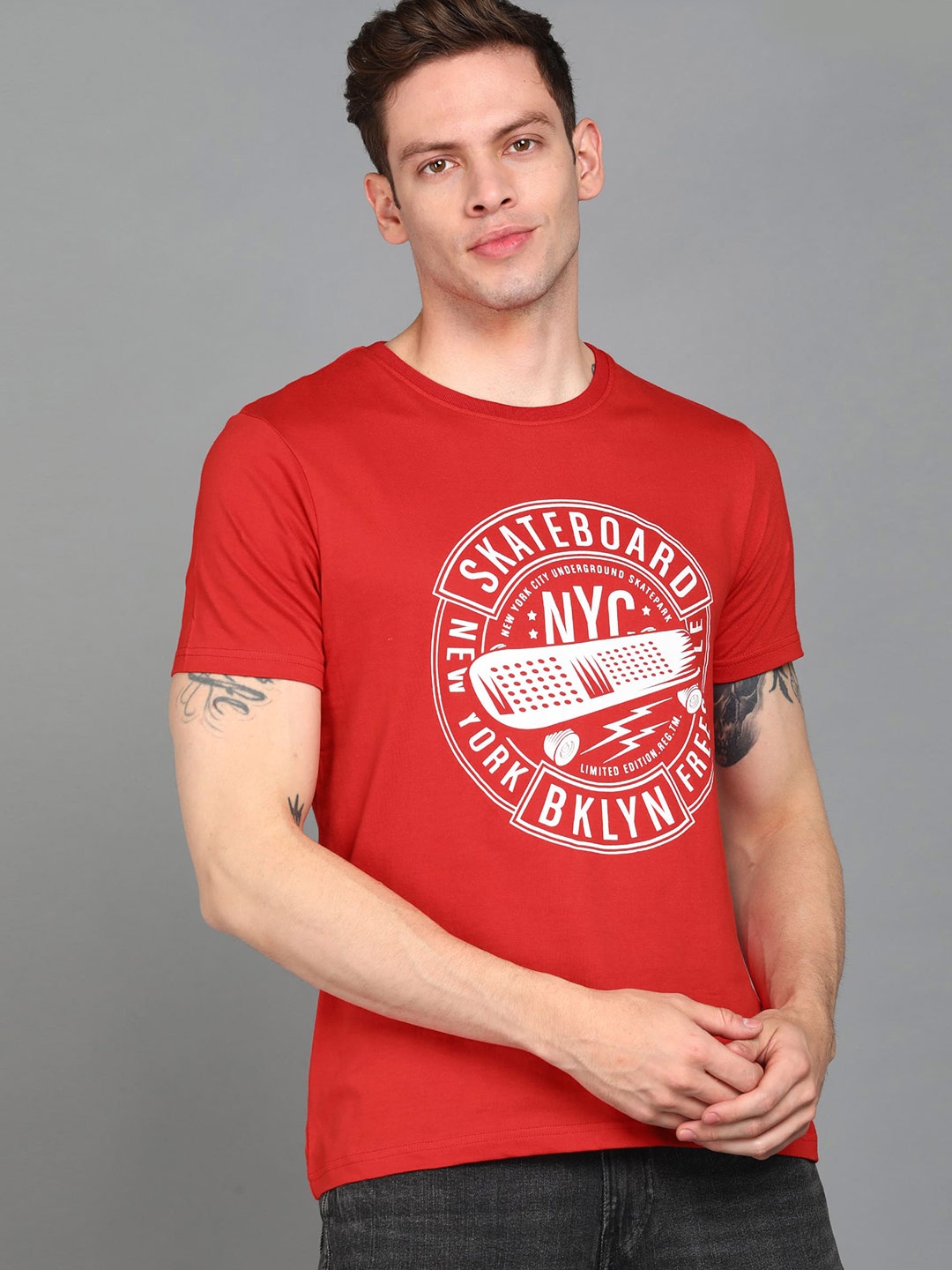 

Urbano Fashion Men Typography Printed Slim Fit Cotton T-shirt, Red