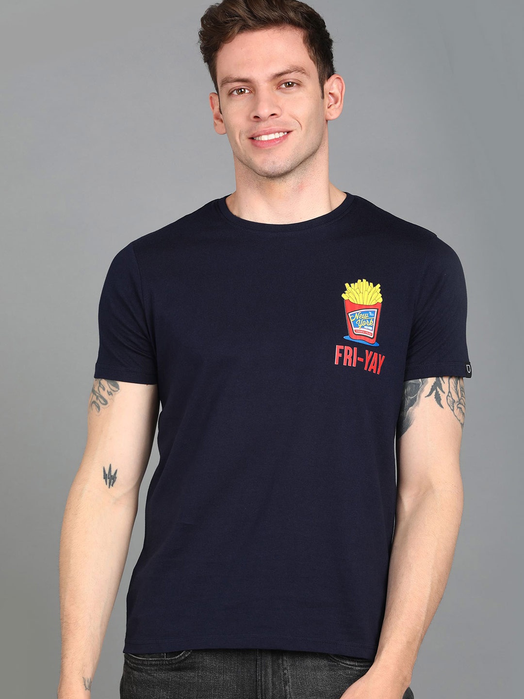 

Urbano Fashion Men Slim Fit Cotton T-shirt, Navy blue