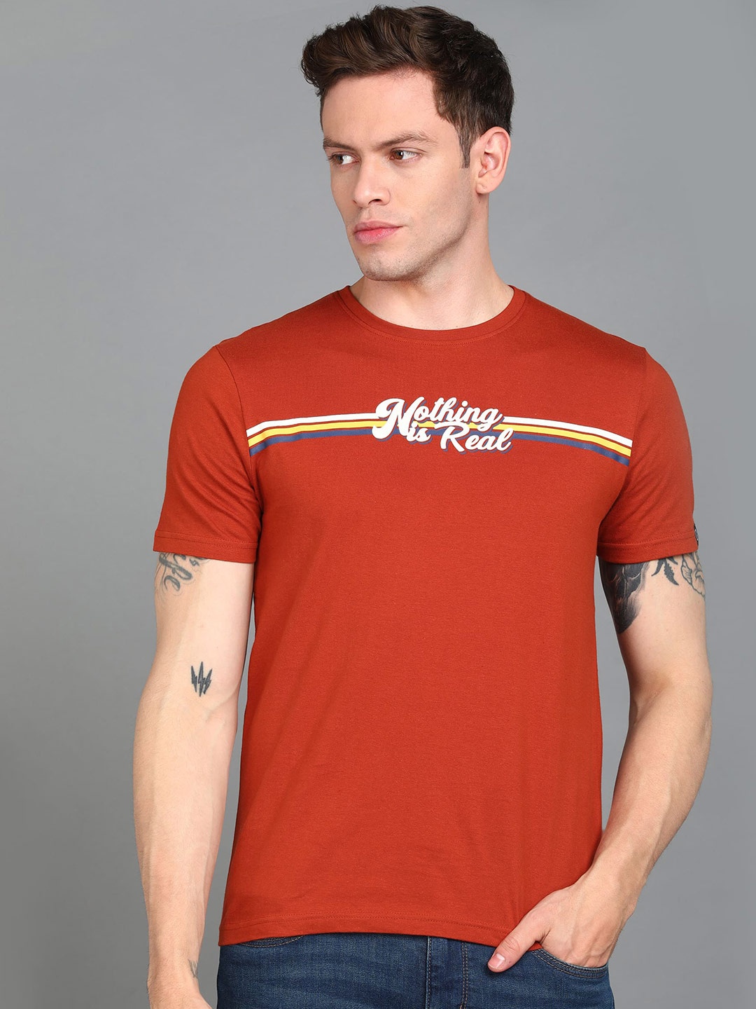 

Urbano Fashion Men Typography Printed Slim Fit Cotton T-shirt, Orange