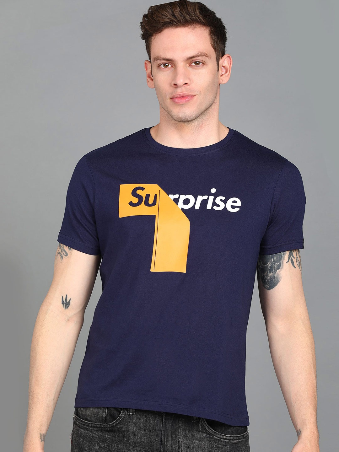 

Urbano Fashion Men Typography Printed Slim Fit Cotton T-shirt, Blue