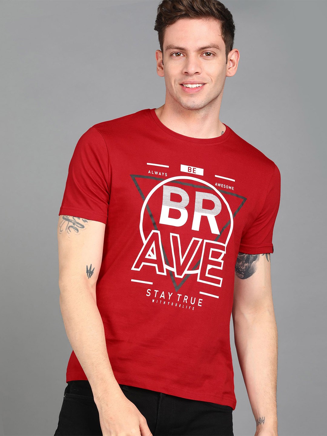 

Urbano Fashion Men Round Neck Printed Slim Fit Cotton T-shirt, Red