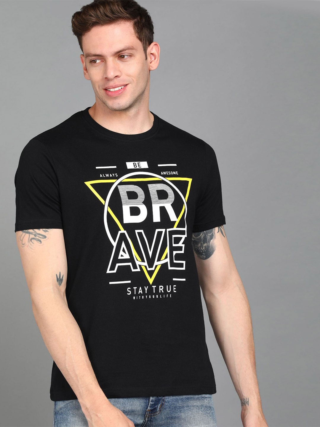 

Urbano Fashion Men Typography Printed Slim Fit Cotton T-shirt, Black