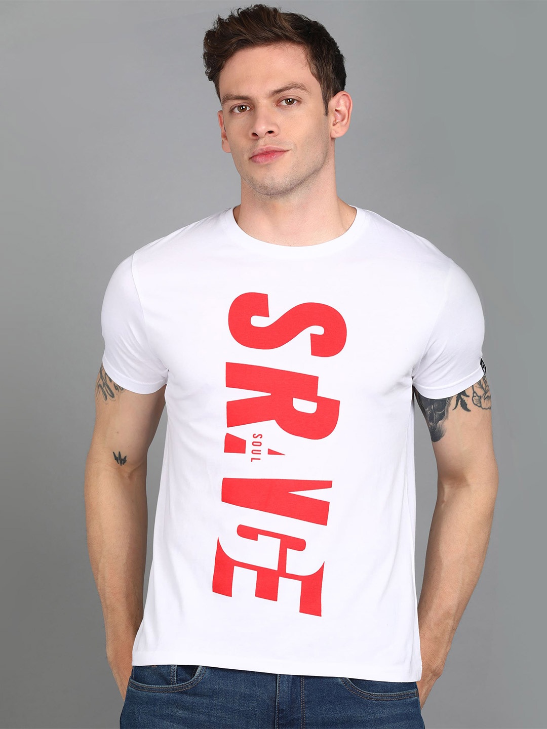 

Urbano Fashion Men Typography Printed Slim Fit Cotton T-shirt, White