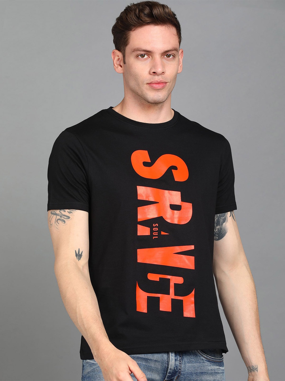 

Urbano Fashion Men Typography Printed Slim Fit Cotton T-shirt, Black